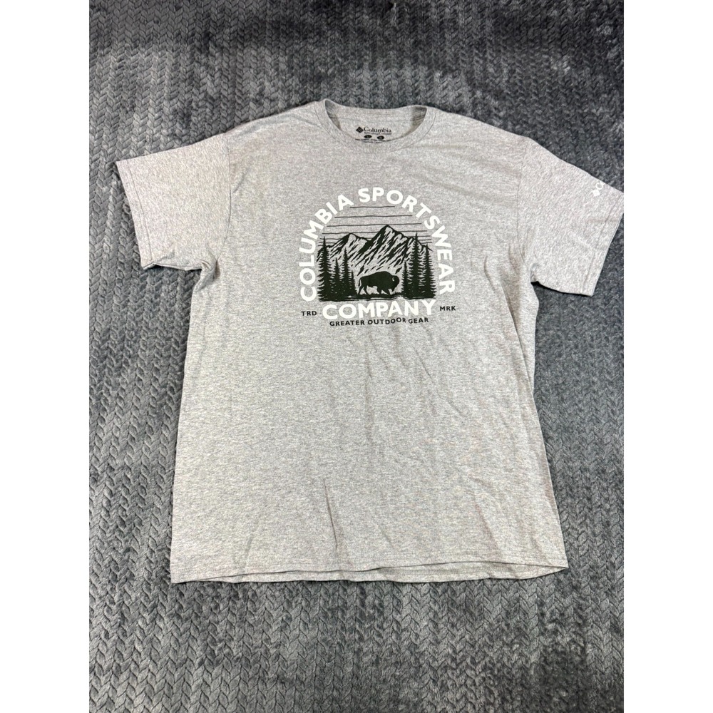 Columbia Sportswear T Shirt Mens Large Gray Bison Mountain Logo Outdoor Gear